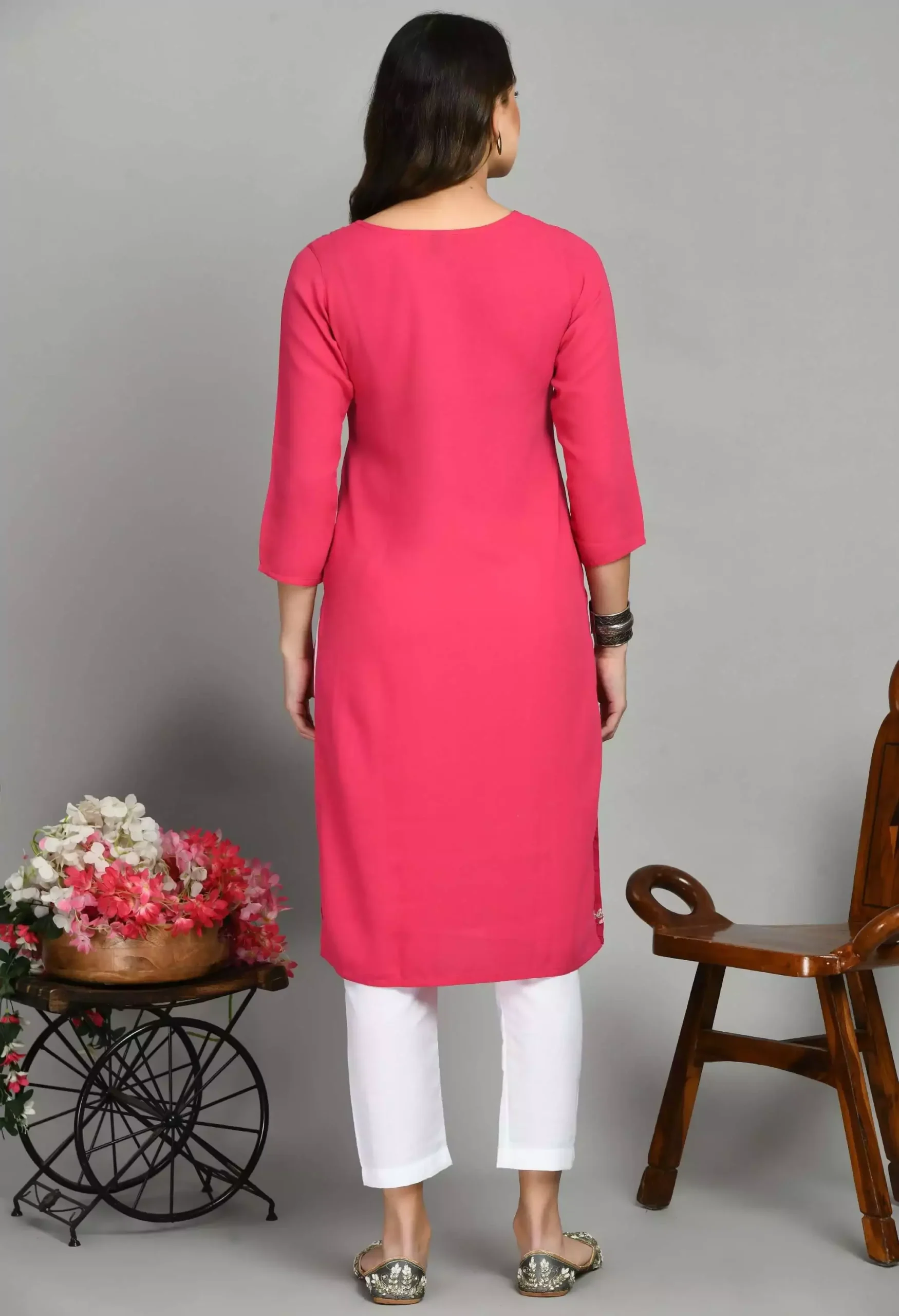Pink Zari Work Kashmiri Kurti
